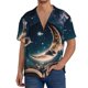 thumbnail image 1 of Balery Artistic Starry Sky Moon Book Camisa Casual de Manga Corta con Botones para Hombre, Texturizada, Estilo Cubano, para Playa, Verano-3X-Large, 1 of 5