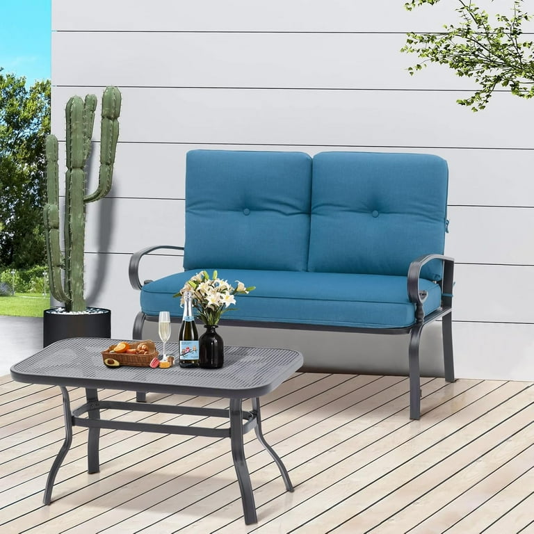 SOLAURA 2-Piece Outdoor Loveseat Porch Furniture Metal Backyard
