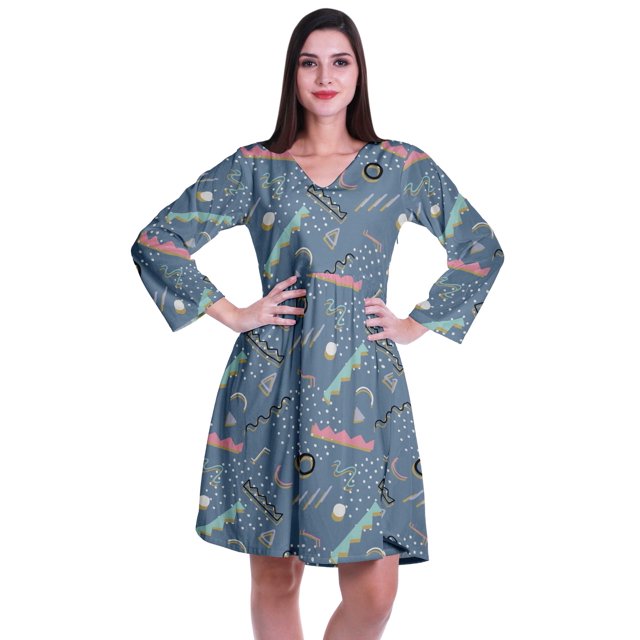 Moomaya Robe Courte Évasée Imprimée de Designer, Manches Longues, Tunique en Velours, Robes pour Femmes