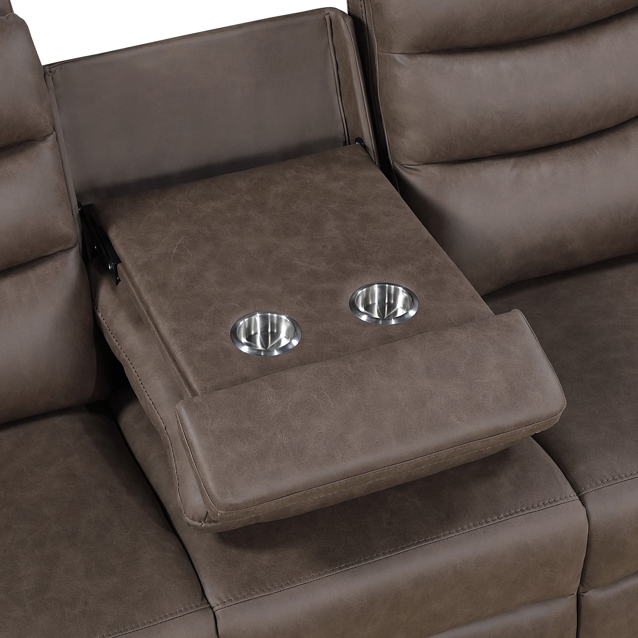 OakvillePark Solstice Microfiber Manual Double Reclining Sofa with Drop-down Cup Holders, Brown