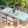 thumbnail image 2 of Easter Table Cloths for 8 Foot Rectangle Tables, Spring Gnomes Bunny Eggs Flowers Blue Checkered Patio Waterproof Elastic Fitted Tablecloths, Washable Rectangular Table Cover for Camping, 2 of 8