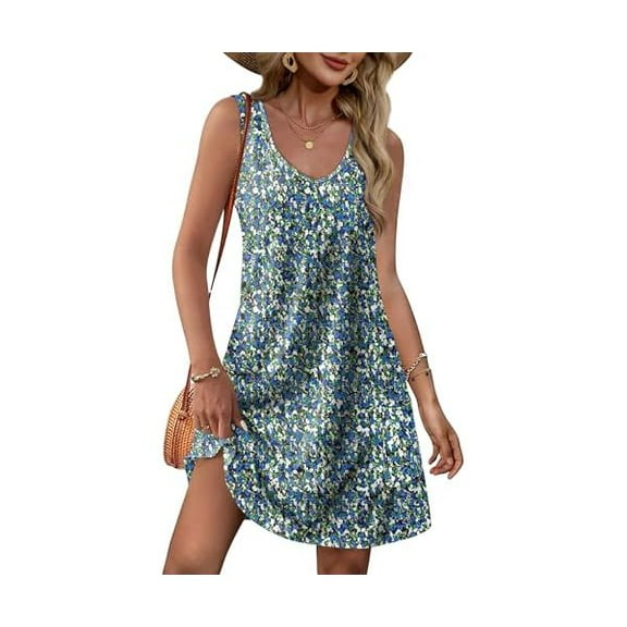Womens Summer Dresses 2025 Loose V Neck Sleeveless Sundresses Swimsuit Coverup with Pockets Floral/Plain/Eyelet