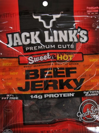 Jacks Link's Beef Jerky, Protein Snack, Sweet & Hot, 3.25oz