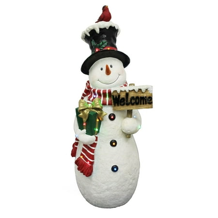 28.5 in. White Pre-Lit LED Snowman with Sign Outdoor Light Display