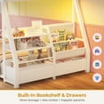 thumbnail image 3 of Plonmago Twin Size Bunk Bed with Storage Drawers,Sling Bookshelves,Power Outlet,LED Light,Metal Floor Bunk Twin Over Twin with Guardrail,Metal Slats,No Box Spring Needed,White Low Loft Bed, 3 of 8