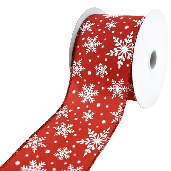 Glittered Christmas Snowflakes and Dots Wired Ribbon, 2-1/2-Inch, 10-Yard