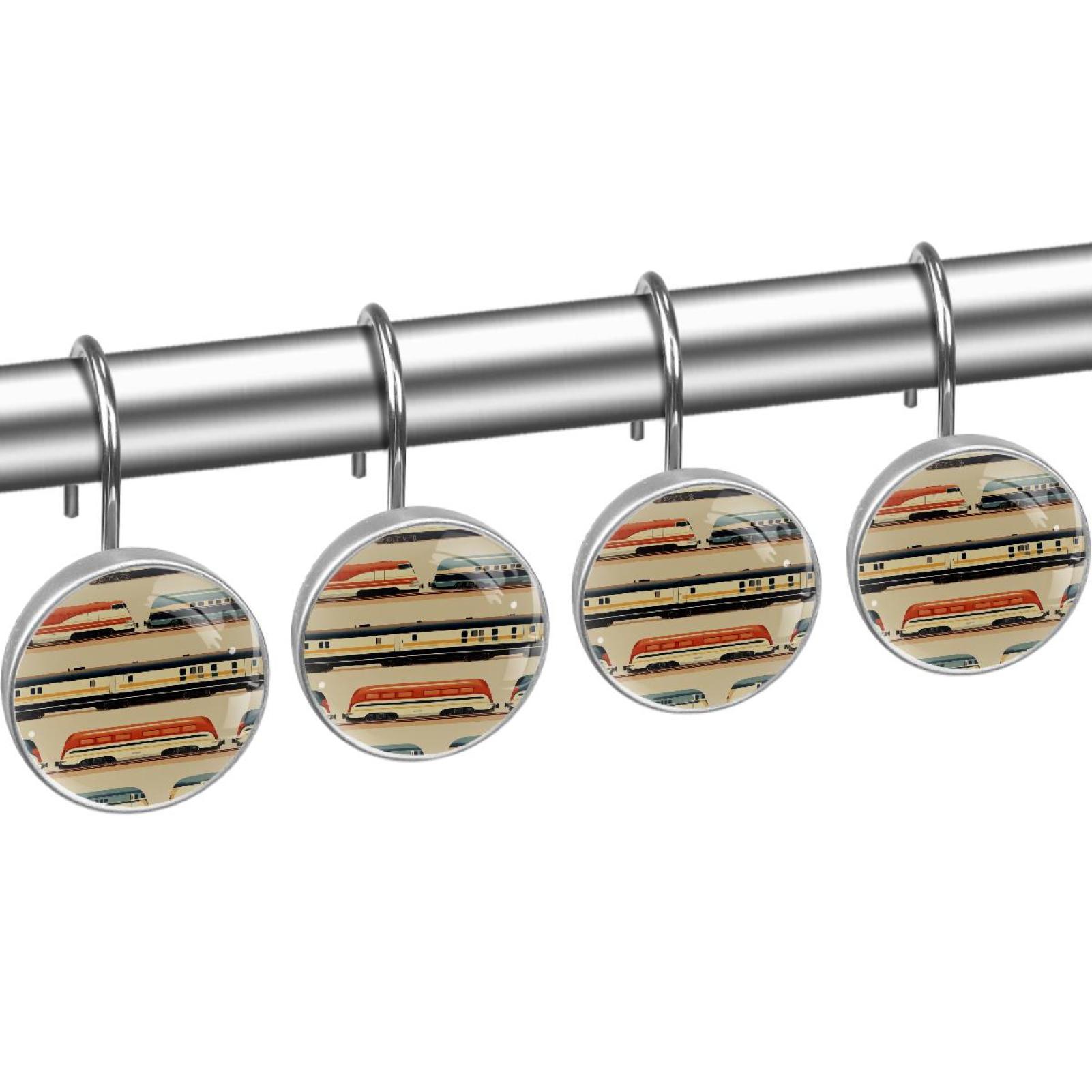 Colorful Rails Shower Curtain Hooks Round Crystal Glass, Set of 12 Shower Curtain Rings - Shower Hooks for Curtain Shower Rings
