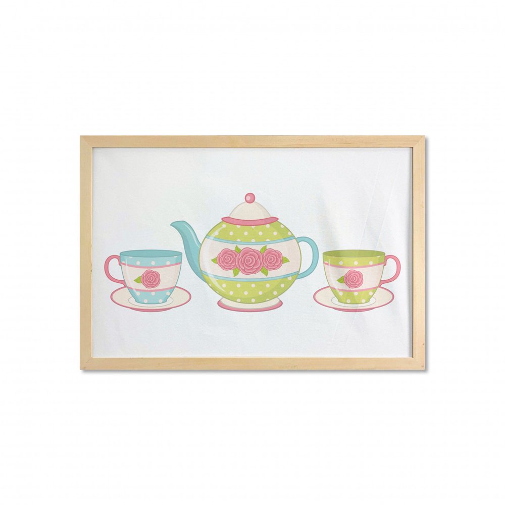 Tea Wall Art with Frame, Classic Porcelain Teapots with Floral