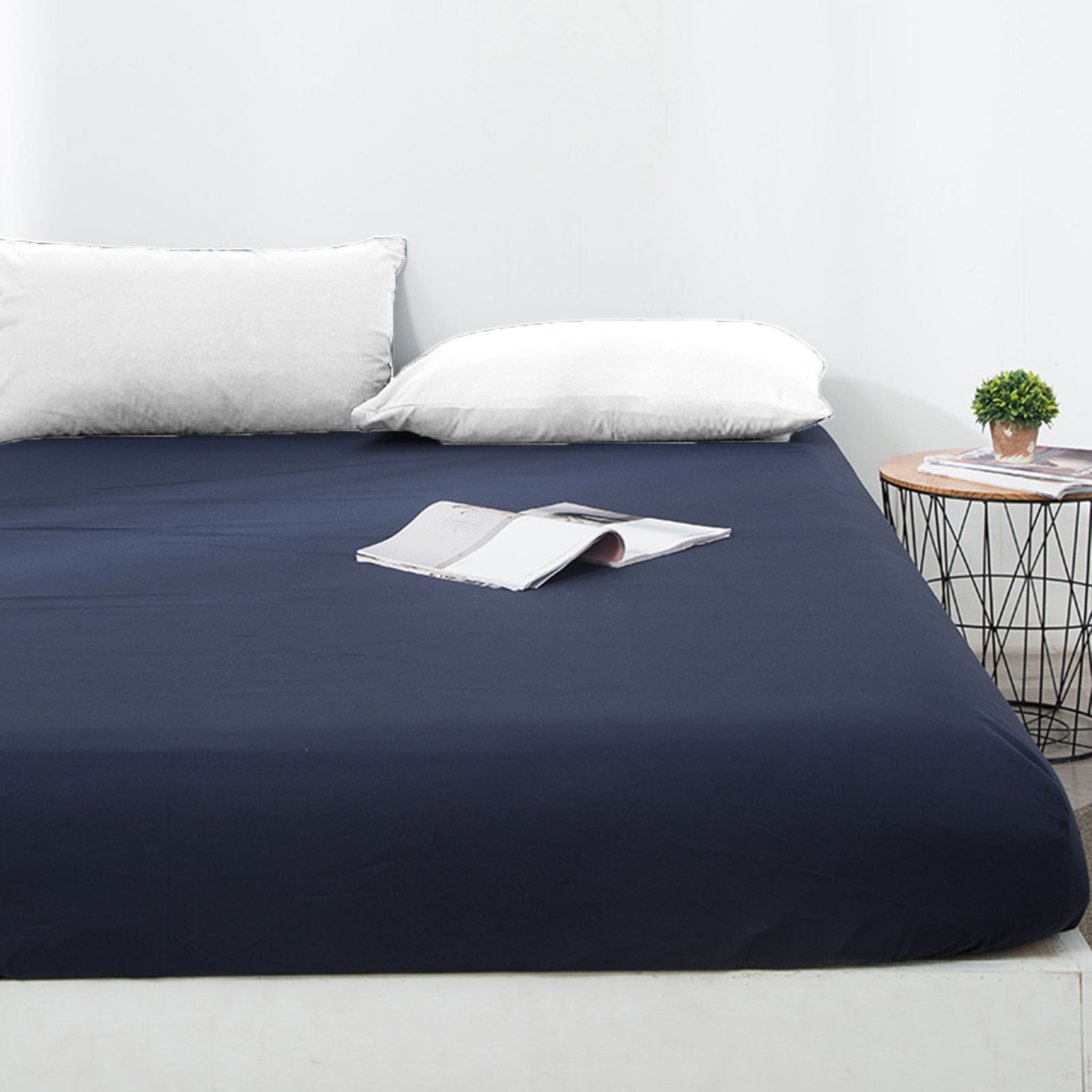 sunsanly Waterproof Fitted Sheet King Mattress Protector Cover Solid Color Breathable Fabric Easy to Install King Size Mattress Cover Protector