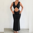 thumbnail image 6 of Women's Cross Twist Front Halter Cami Tops and Skirt Summer Solid Color Pleated Slim Fit Dress Black, 6 of 9