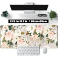 thumbnail image 2 of Pink Flowers Green Leaves Floral Mouse Pad - Large PC Gaming Desk Mat, XL Big Mousepad, Stitched Edge, Perfect for Women Home Office Decor, 31.5x11.8 Inch, 2 of 6