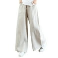 thumbnail image 2 of Palazzo Pants for Women Cotton Linen Elastic High Waist Wide Leg Loose Fit Flowy Lounge Pants with Pockets, 2 of 5