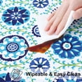thumbnail image 4 of Round Fitted Tablecloth with Elastic Edge, 100% Waterproof Oil Proof Plastic Table Cover, Vinyl Flannel Backed Tablecloth Fits 36"-44" Round Tables for Dinner, Outdoor, Picnic, Navy Mandala, 4 of 4