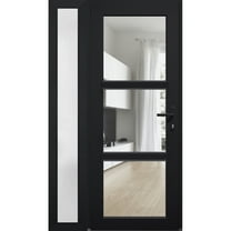 Front Exterior Prehung FiberGlass Door Clear Glass See-through / Manux 8555 Matte Black Clear Glass / Side Exterior Window / -W30 12" x H80"-Right-hand Inswing