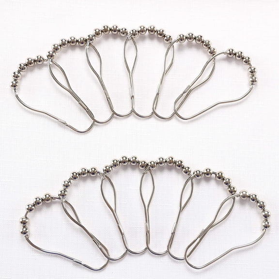 Brushed Nickel Shower Curtain Hooks 12 Piece Set