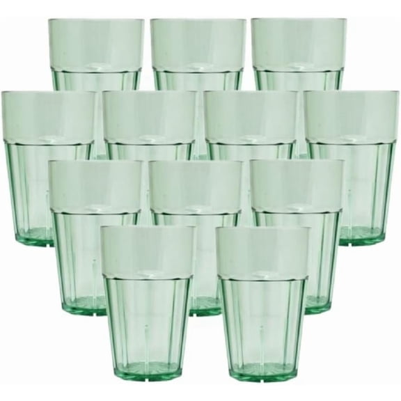 TrueCraftware- Set of 12 Diamond 10 oz. Tumbler/Drinking Cups Green Polycarbonate-Premium Iced Tea Glasses Stackable Reusable Dishwasher Safe Break-Resistant for Home and Restaurants