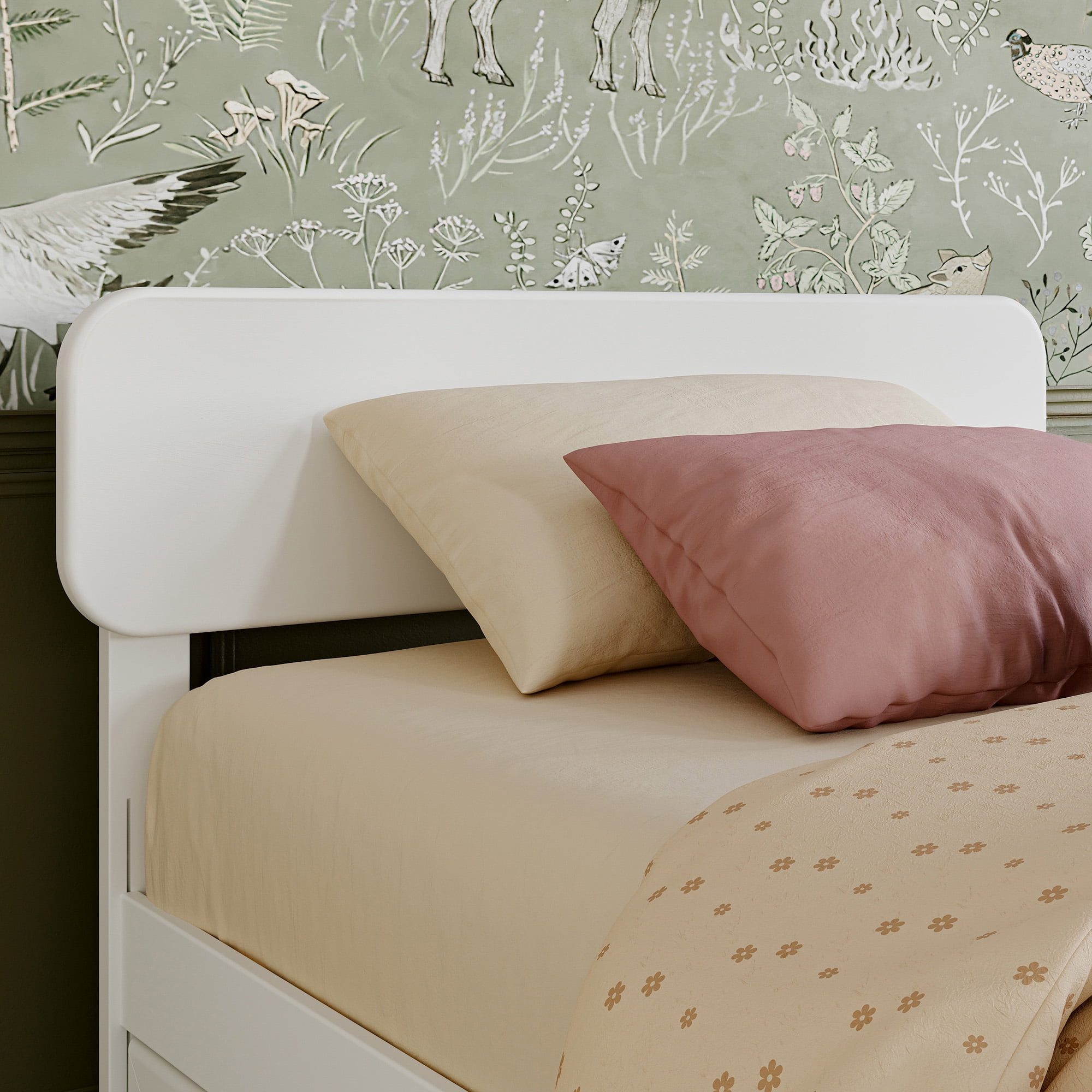 AFI Capri Twin Solid Wood Platform Bed with Panel Footboard and Twin Trundle, White