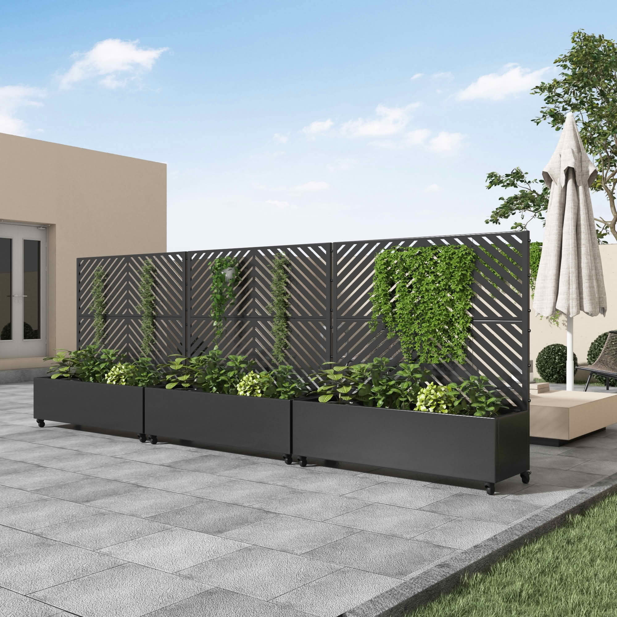 MAYEERTY 47x47x16 Inch Black Metal Rectangular Planter Box with Trellis, 2 Piece Set for Outdoor Garden & Patio