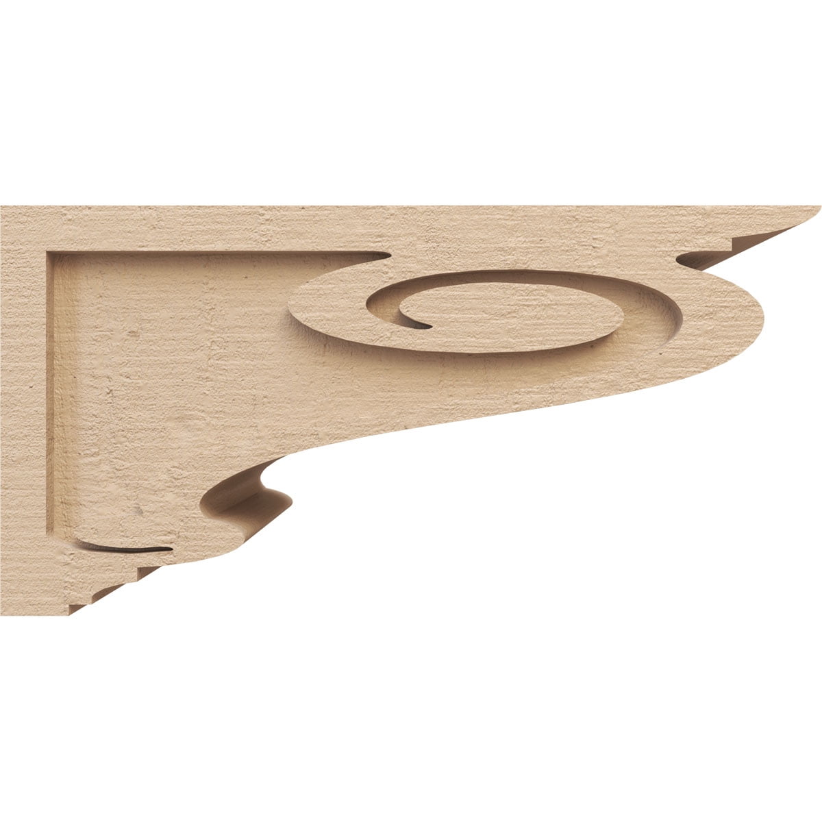 9"W x 18"D x 9"H Wide Scroll Rough Cedar Woodgrain TimberThane Corbel, Primed Tan