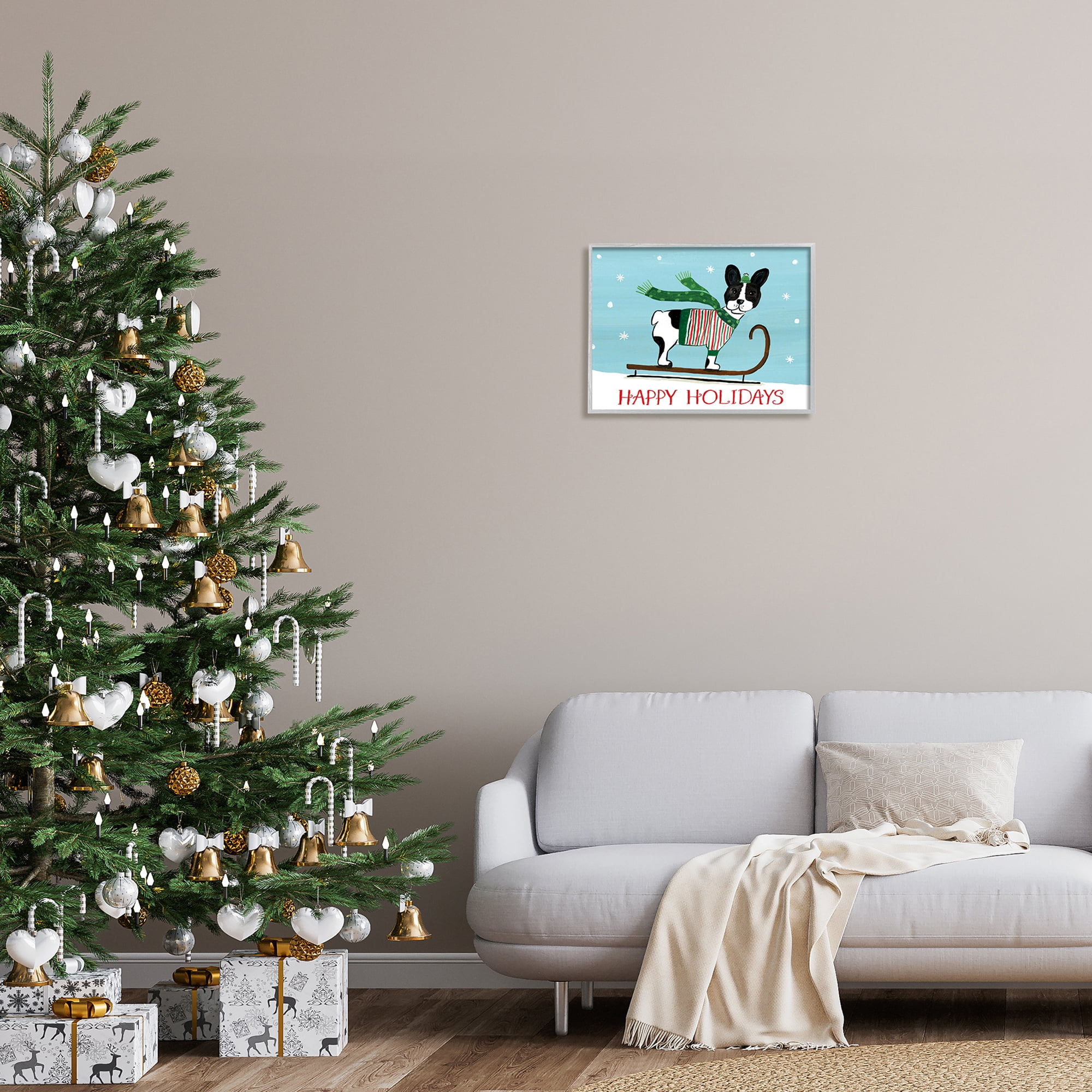 Dog Sledding Holiday Snowscape Scene Falling Snowflakes Animals & Insects Painting Framed Art Print Wall Art