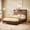 Walnut, variant on Full Extra Long(Full XL) Size Bed Frame with Storage Headboard, Built-in Charging Station, Wavy Curved Lines Design, Silent Operation, Metal Support