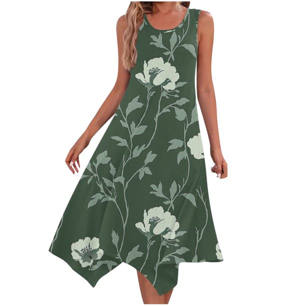 Ladies Summer Tops Impreso sin Mangas Cuello Redondo Vestido Casual para Uso Diario Y Casual