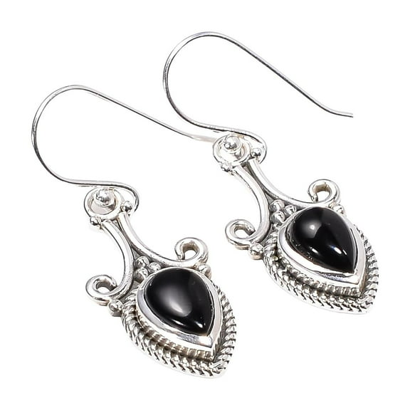 Natural Black Onyx Stone 925 Sterling Silver Dangle Earrings Gift Jewelry for Women