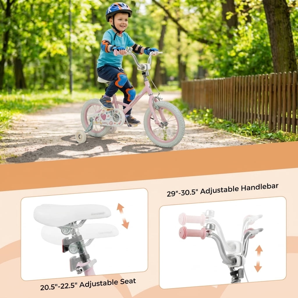 Redsmile Kids Bike 12 Inch for Boys Girls Ages 3-8, Adjustable Toddler Bicycle with Training Wheels and Stars & Moon Design, Height-Adjustable Seat, 110 lb Capacity, Pink