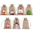 thumbnail image 2 of 6pc Christmas Linen Bags with Drawstrings Christmas Burlap Goody Gift Bags with Double Jute Drawstrings, Snowman, Santa Claus, Penguin and Elk, 2 of 8