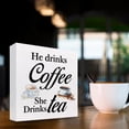 thumbnail image 4 of Zomyto 5x5 Inch He Coffee She Tea Wooden Box Sign Decor Desk Sign,Funny Coffee Tea Wooden Box Block Sign, 4 of 7