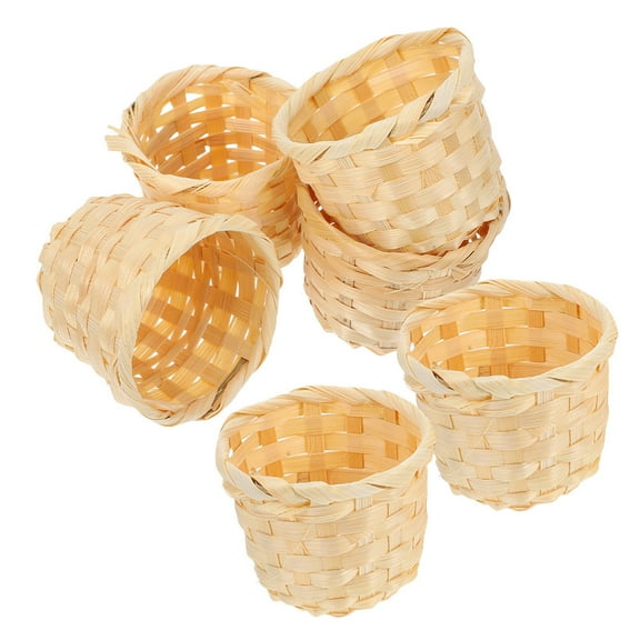 WRITWAA 6Pcs Small Bamboo Woven Basket for Storage Light Brown Portable Organizer