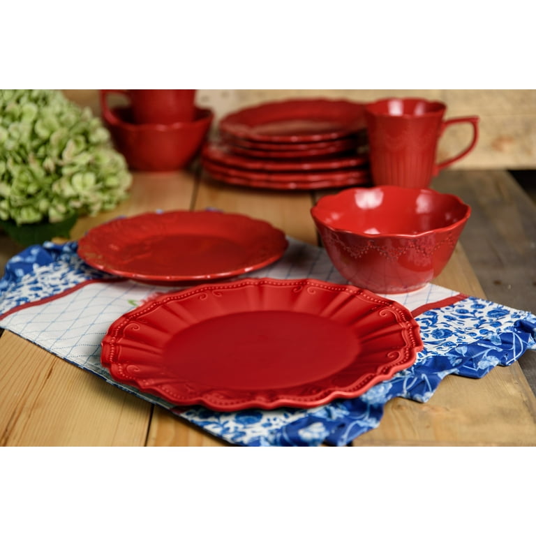 The Pioneer Woman Gingham Red 12-Piece Dinnerware Set - Walmart.com