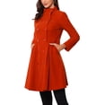 thumbnail image 4 of Abrigo de terciopelo A-Line para mujer Inspire Chic, de doble botonadura, con cuello alto, abrigo de invierno de longitud media, color rojo anaranjado, 4 of 6