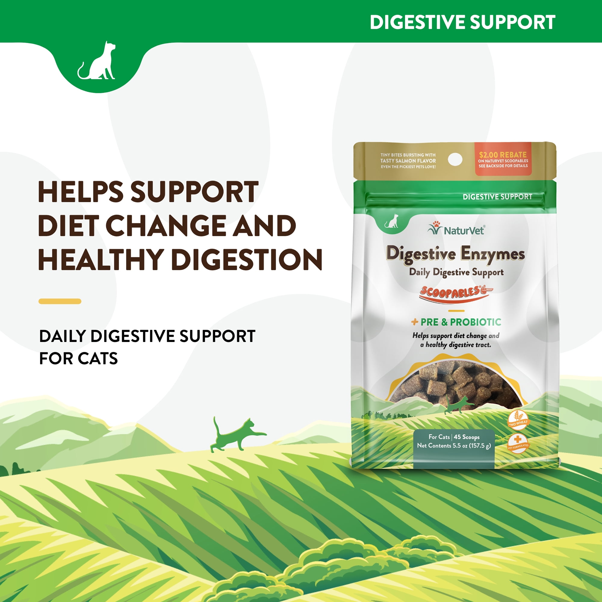 NaturVet Scoopables Digestive Enzymes, Cat Supplements, 45 Scoops