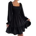 thumbnail image 3 of Liacowi Women Casual Mini Dress Long Sleeve Square Neck Dresses Loose Ruffle Dress, 3 of 5