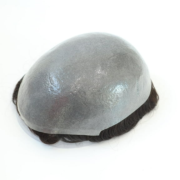 8x10in Mens Toupee Thin Skin 0.04-0.06mm 100% Human Hair System Hair Replacement Trimmable 1/8" V Loop Front Reverse Split Knot the Rest of Graft