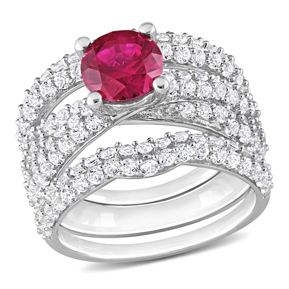 Everly Women's Created Sapphire Created Ruby Sterling Silver Bridal Set