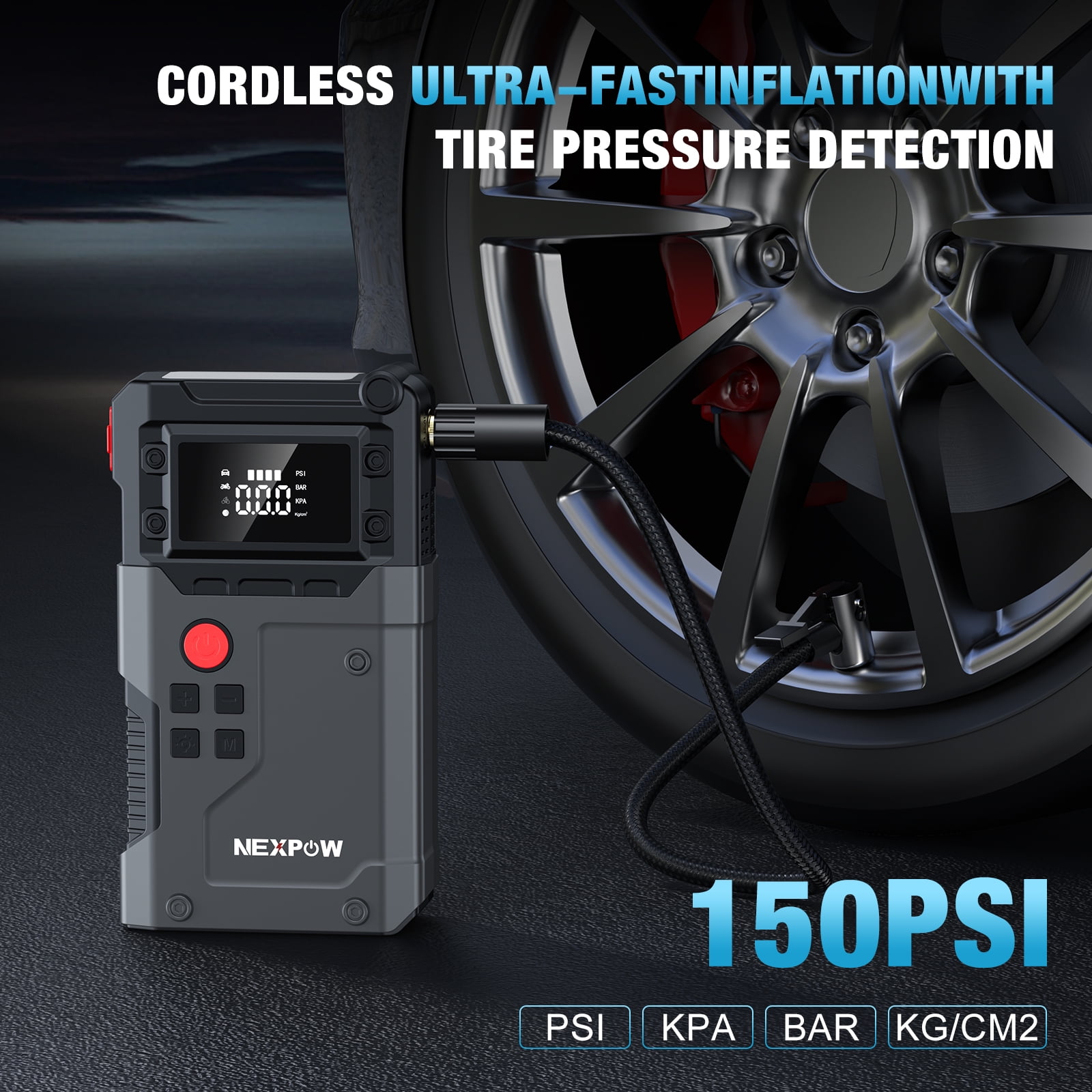 NEXPOW 3500A Car Jump Starter with Air Compressor, 12V Portable Battery Booster (9.0 Gas/8.0L Diesel) with Emengency LED Light, 150PSI Air Pump for Cars