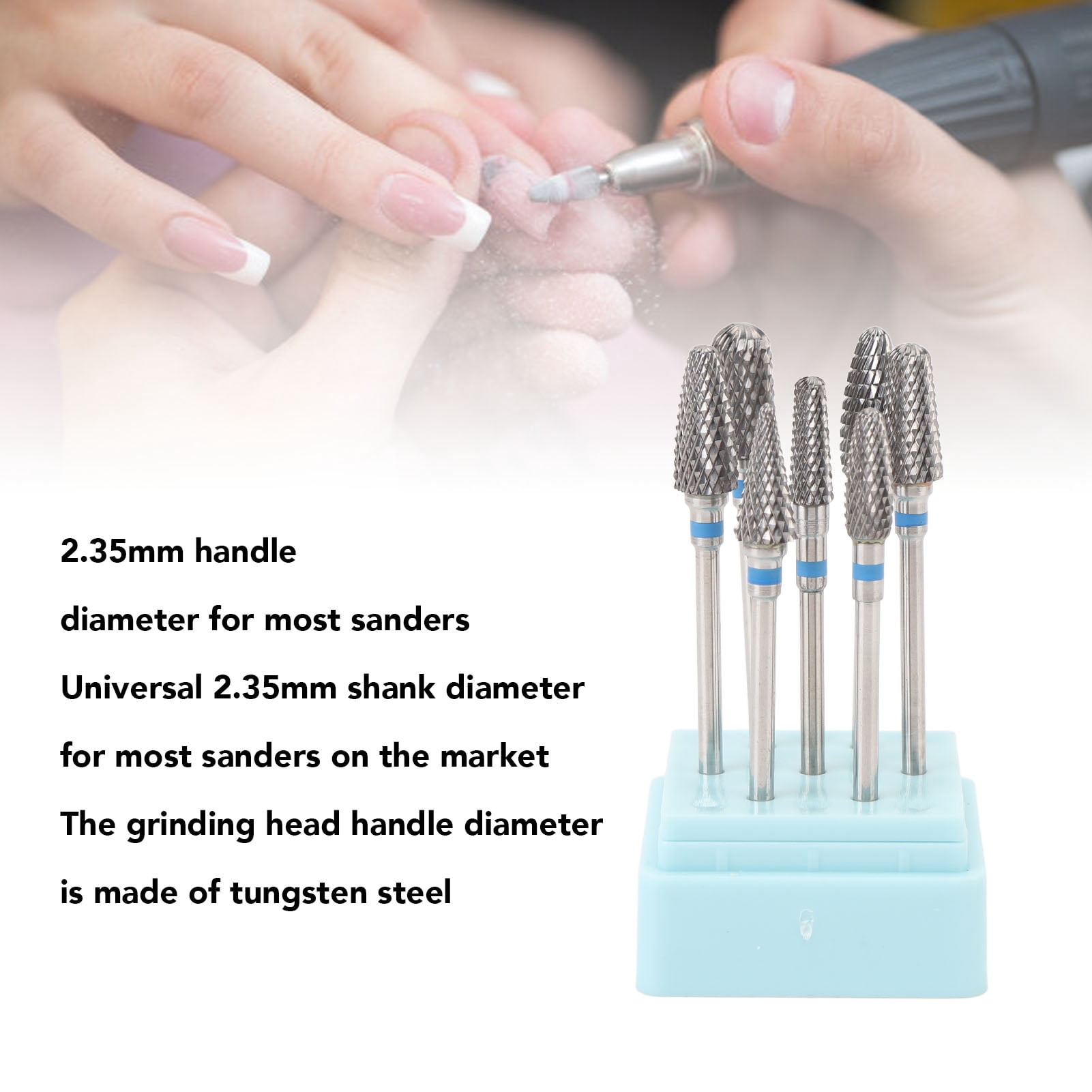 BIMZUC 7pcs Tungsten Carbide Nail Drill Bits Set Professional Manicure Grinding Head Kit Portable Nail Art Tool for Acrylic Gel Polish Removal with Storage Box