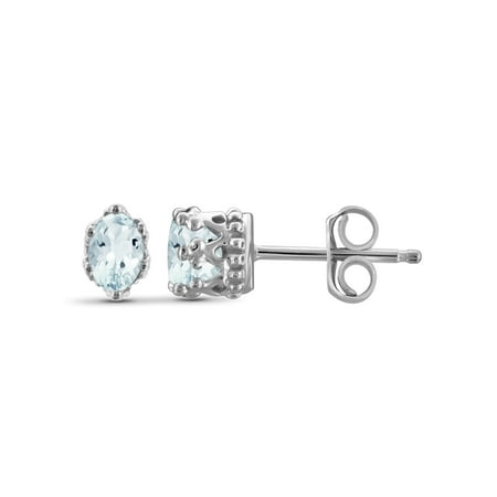 JewelersClub 0.44 CTW Aquamarine Stud Earrings – Sterling Silver (.925)| Hypoallergenic Studs for Women - Oval Cut Set with Push Backs