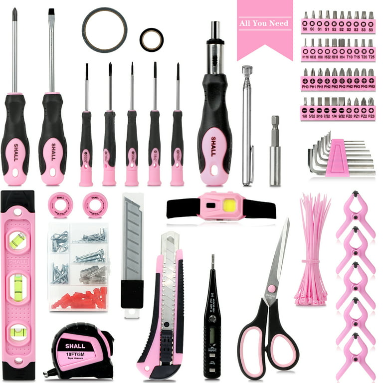 M MEEPO Pink Tool Kit, 249 Piece Women Tool Kit for Home, Lady's Basic  Household Repair
