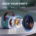 thumbnail image 3 of Mini karaoke portátil para niños con dos micrófonos inalámbricos y altavoz Bluetooth con luces LED que incluye cuatro efectos de voz y cancelación de vocales ideal para fiestas y regalos en color azul, 3 of 8