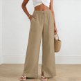 thumbnail image 2 of KPOPLK Pants for Women Flowy Casual Drawstring Waist Wide Pant Tall Woman Leg Summer Loose Linen Palazzo Pants with Pocket Size L,Khaki, 2 of 3