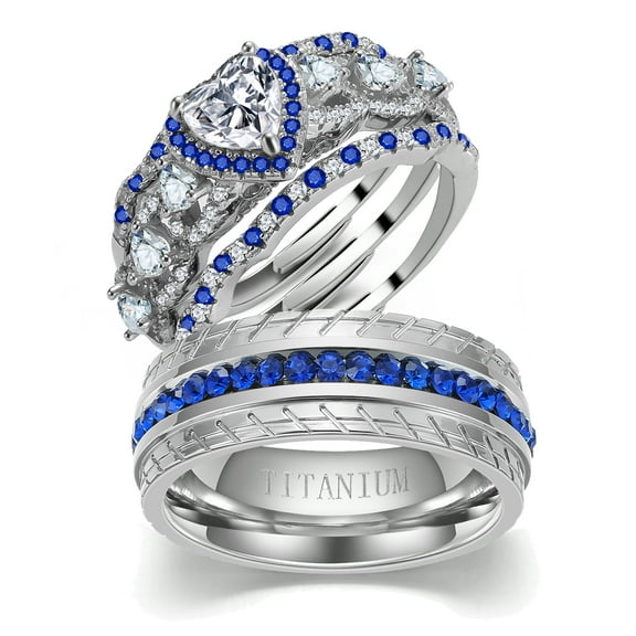 Adjustable size Wedding Ring Sets His And Hers Couples Women Diamond Sterling Silver Blue Sapphire Cz Man Titanium Wedding Bands