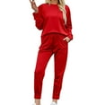 thumbnail image 4 of Cqxid525 Cotton Pajamas for Women Sets for Women 2 Jogger Pajama Long Sleeve Pants Loungewear Sweatsuits Casual Matching Outfits Red 1PC, 4 of 4