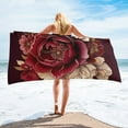 thumbnail image 3 of Elegant Burgundy Floral Beach Towel 27x55 Inch Watercolor Boho Burgundy Bath Shower Towel Microfiber Sand Free Microfiber Absorbent Quick Dry for Bathroom Swim, 3 of 8