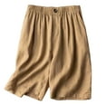 thumbnail image 2 of Bermuda Shorts for Women Knee Length Cotton Elastic Waist Wide Straight Leg Relaxed Fit Casual Shorts with Pockets Loungewear, 2 of 5
