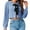 Blue, variant on LANGWYQU Women Long Sleeved Casual Knit Cardigan Short Crop Sweater With Tie