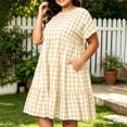 thumbnail image 6 of CALAFEBILA Beach Dress Lattern Short Sleeve O-neck Plaid Midi Sun Dress Swing Long Dresses for Junior, 6 of 9
