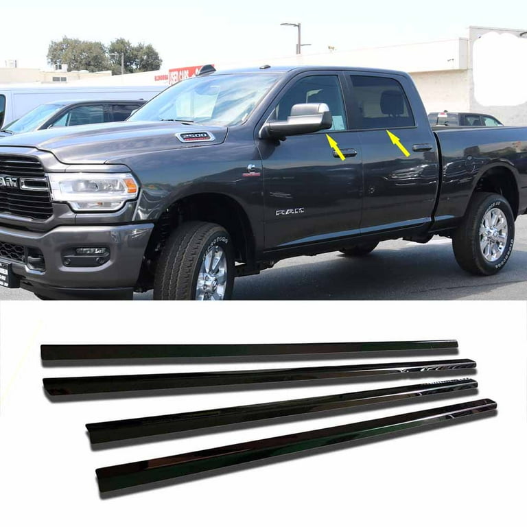 Black Stainless Steel Window Sill Sills Trim For 2019 2020 Dodge Ram Crew Cab 4DR